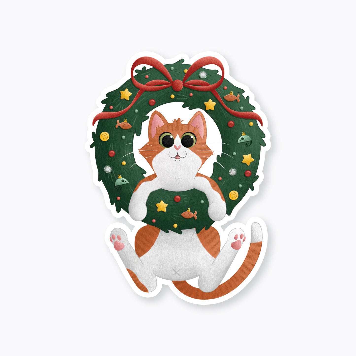 Wreath Kitty Holiday Sticker